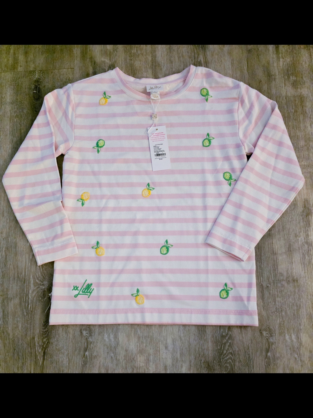 Lilly Pulitzer Girls' Pink Striped Lemon Embroidered Pajama Top